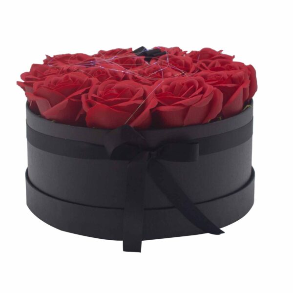 Bouquet cadeau de fleurs de savon - 14 roses rouges - Rond- Vendu par 1 – Image 4