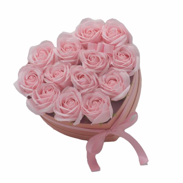 Bouquet cadeau de fleurs de savon - 13 roses roses - Coeur- Vendu par 1