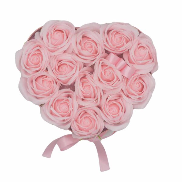 Bouquet cadeau de fleurs de savon - 13 roses roses - Coeur- Vendu par 1 – Image 3