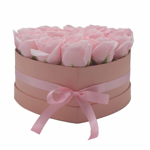Bouquet cadeau de fleurs de savon - 13 roses roses - Coeur- Vendu par 1 – Image 4