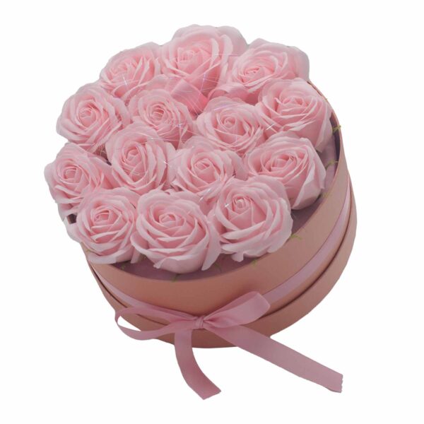 Bouquet cadeau de fleurs de savon - 14 roses roses - Rond- Vendu par 1