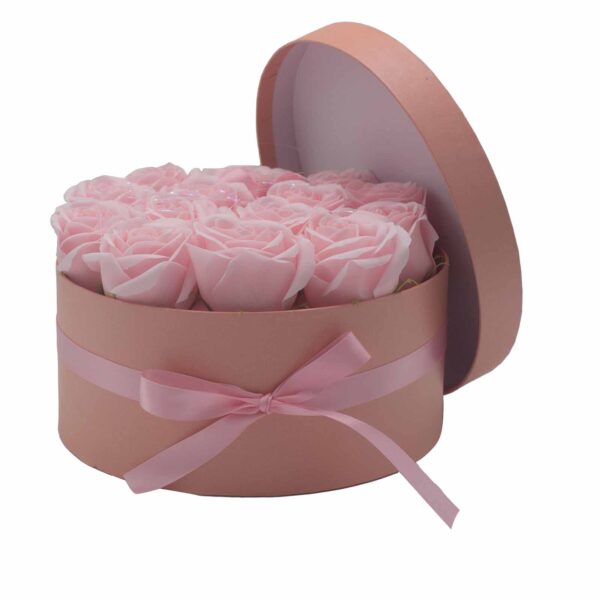 Bouquet cadeau de fleurs de savon - 14 roses roses - Rond- Vendu par 1 – Image 2