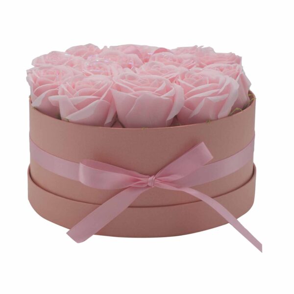 Bouquet cadeau de fleurs de savon - 14 roses roses - Rond- Vendu par 1 – Image 4