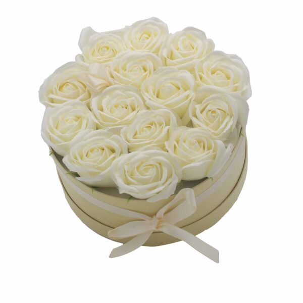 Bouquet cadeau de fleurs de savon - 14 roses crème - Rond- Vendu par 1