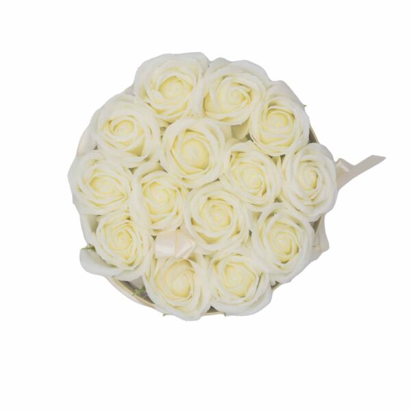 Bouquet cadeau de fleurs de savon - 14 roses crème - Rond- Vendu par 1 – Image 3