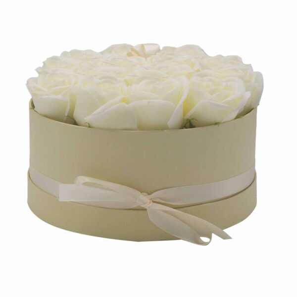 Bouquet cadeau de fleurs de savon - 14 roses crème - Rond- Vendu par 1 – Image 4