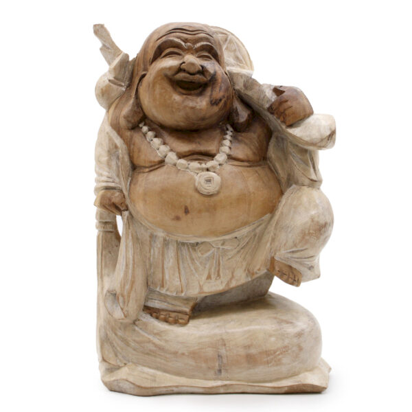 Statue de Bouddha sculptée à la main  30 cm en bois  Blanchi à la chaux- Vendu par 1