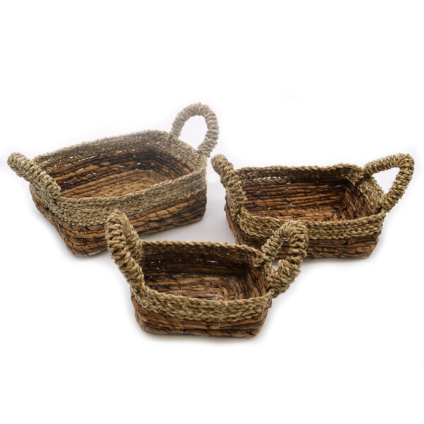 Panier carré en feuilles de bananier et jonc de mer - Ensemble de 3- Vendu par 1 – Image 3
