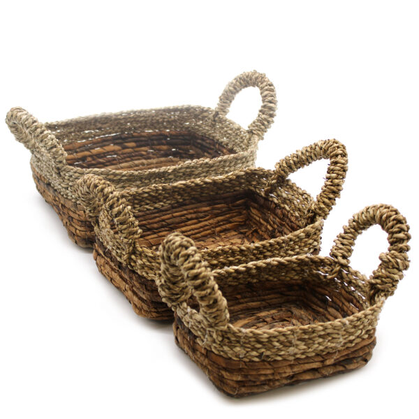 Panier carré en feuilles de bananier et jonc de mer - Ensemble de 3- Vendu par 1 – Image 4
