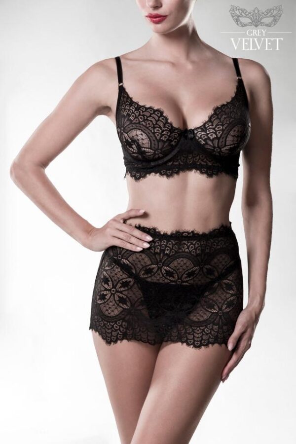Ensemble dentelle en velours gris - noir - M-Grey Velvet