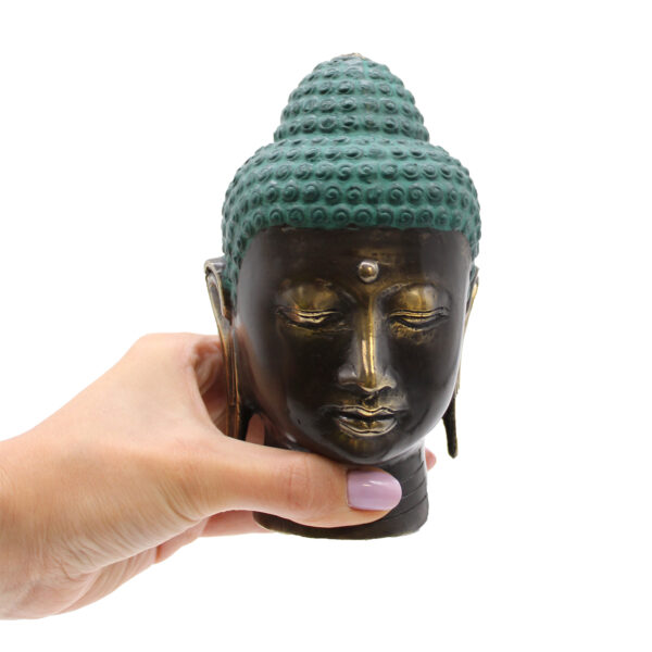 Grande tête de Bouddha en laiton antique- Vendu par 1 – Image 3