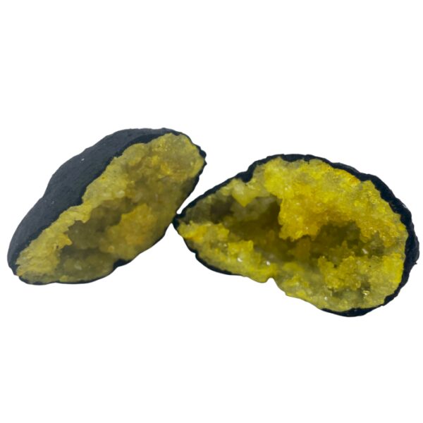 Géodes Calsite colorées - Roche Noire - Jaune- Vendu par 1 – Image 2
