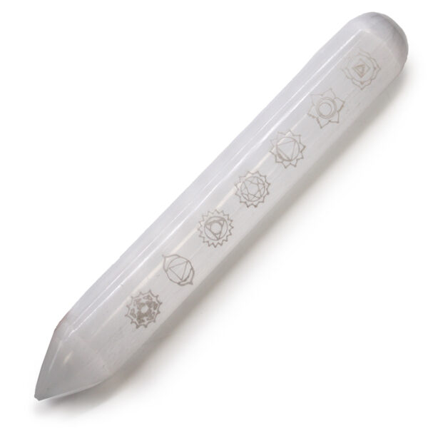 Baguette de sélénite - (Pointe à une extrémité) 7 Chakra (14-16 cm)- Vendu par 1 – Image 2