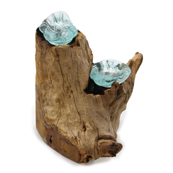 Porte-bougie double en verre Molton sur bois- Vendu par 1 – Image 3