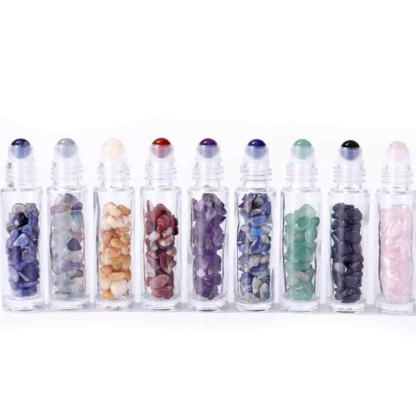 Bouteille roulante dhuile essentielle de pierre précieuse - Sodalite - Bouchon en bois + Embout de rouleau de pierre précieuse pour bouteille de 5 ml - Sodalite- Vendu par 1 – Image 3