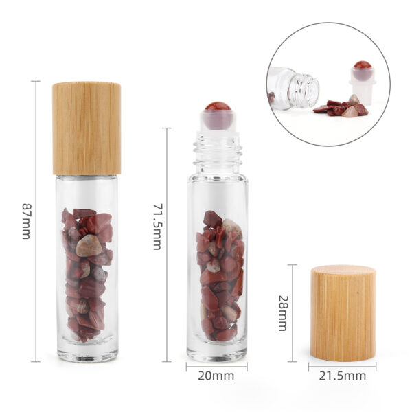 Bouteille à rouleau d'huile essentielle de pierre précieuse - Jaspe rouge - Bouchon en bois + embout à rouleau de pierre précieuse pour bouteille de 5 ml - Jaspe rouge- Vendu par 1 – Image 2