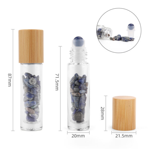 Bouteille roulante dhuile essentielle de pierre précieuse - Sodalite - Bouchon en bois + Embout de rouleau de pierre précieuse pour bouteille de 5 ml - Sodalite- Vendu par 1 – Image 2
