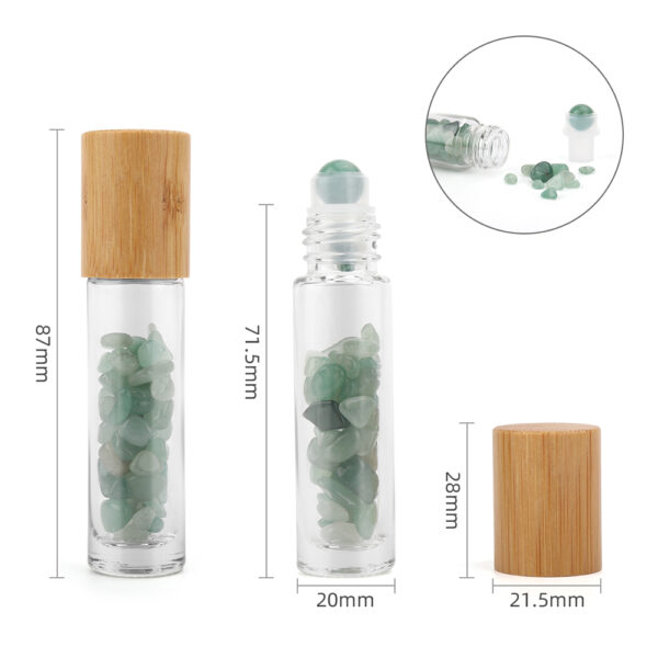Bouteille à rouleau d'huile essentielle de pierre précieuse - Aventurine - Bouchon en bois + embout à rouleau de pierre précieuse pour bouteille de 5 ml - Aventurine- Vendu par 1 – Image 2