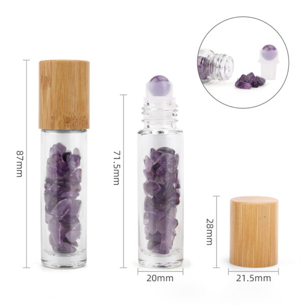Bouteille à rouleau d'huile essentielle de pierre précieuse - Améthyste - Bouchon en bois + embout à rouleau de pierre précieuse pour bouteille de 5 ml - Améthyste- Vendu par 1 – Image 2