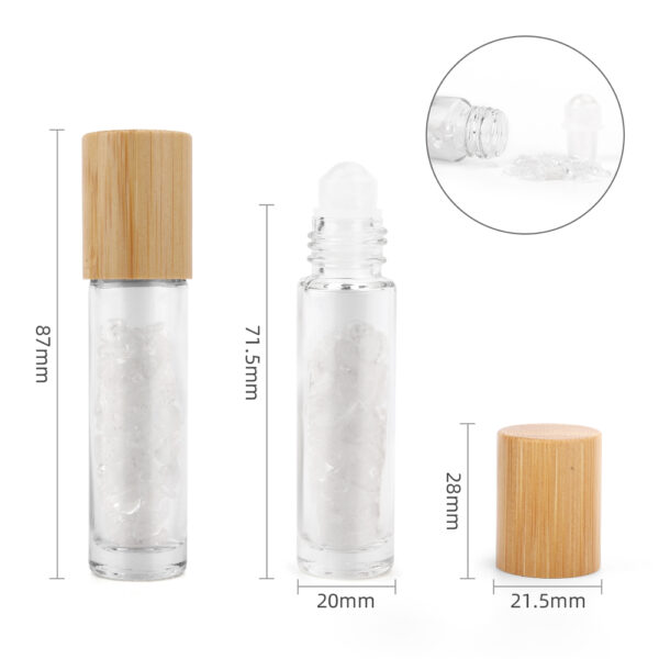 Bouteille à rouleau d'huile essentielle de pierre précieuse - Quartz de roche - Bouchon en bois + embout à rouleau de pierre précieuse pour bouteille de 5 ml - Quartz de roche- Vendu par 1 – Image 2