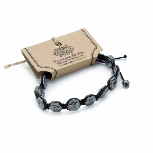 Bracelet Shamballa Hématite Magnétique - Crânes Hexagonaux- Vendu par 1