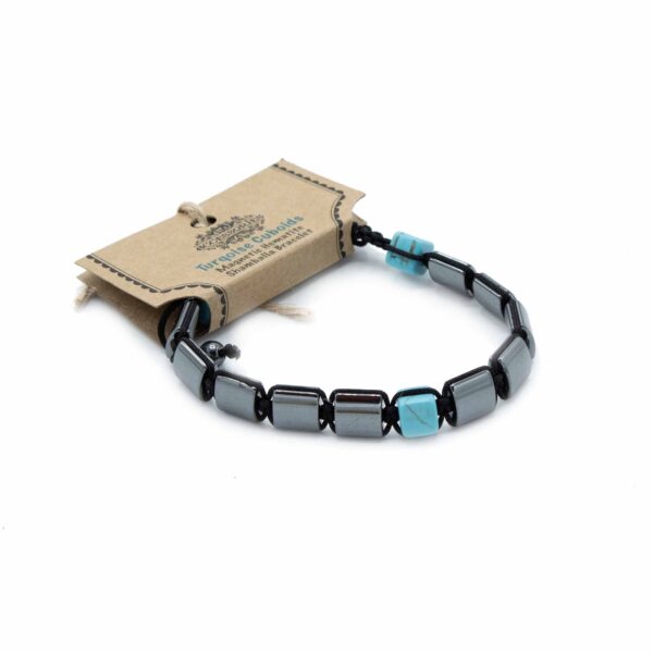 Bracelet Shamballa Hématite Magnétique - Cuboïdes Turquoise- Vendu par 1