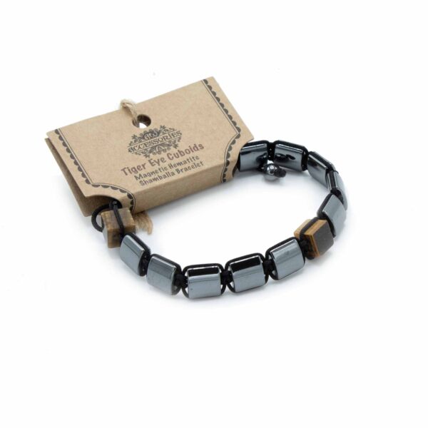 Bracelet Shamballa Hématite Magnétique - Cuboïdes Oeil de Tigre- Vendu par 1