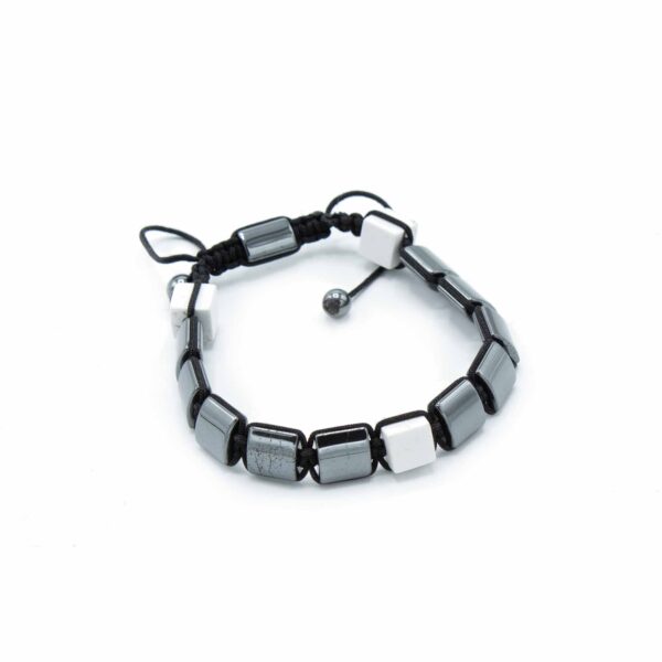 Bracelet Shamballa Hématite Magnétique - Cuboïdes Jaspe Blanc- Vendu par 1 – Image 2