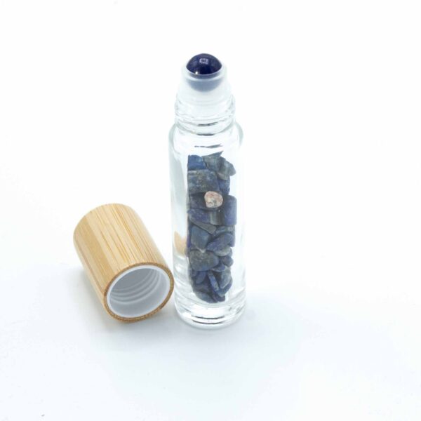 Bouteille roulante dhuile essentielle de pierre précieuse - Sodalite - Bouchon en bois + Embout de rouleau de pierre précieuse pour bouteille de 5 ml - Sodalite- Vendu par 1