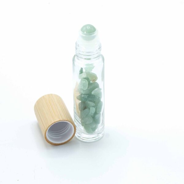 Bouteille à rouleau d'huile essentielle de pierre précieuse - Aventurine - Bouchon en bois + embout à rouleau de pierre précieuse pour bouteille de 5 ml - Aventurine- Vendu par 1