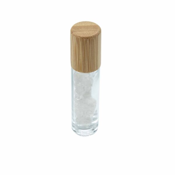 Bouteille à rouleau d'huile essentielle de pierre précieuse - Quartz de roche - Bouchon en bois + embout à rouleau de pierre précieuse pour bouteille de 5 ml - Quartz de roche- Vendu par 1 – Image 4