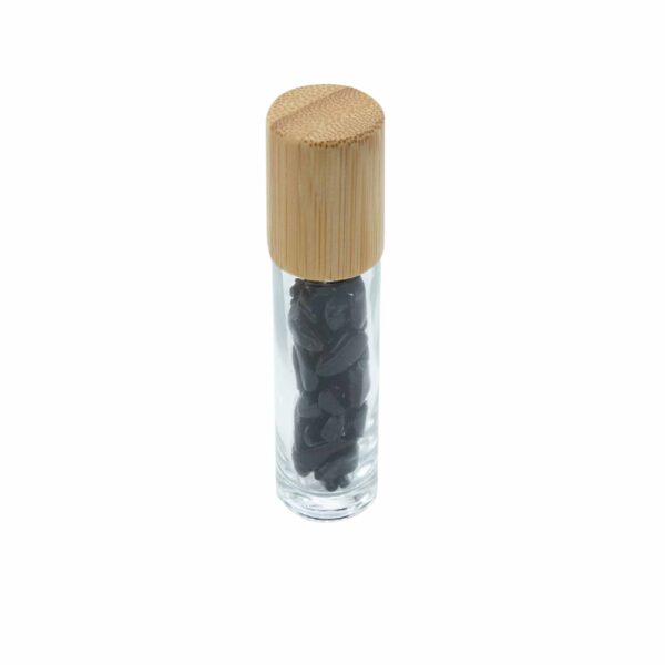 Bouteille à rouleau dhuile essentielle de pierre précieuse - Tourmaline noire - Bouchon en bois + embout à rouleau de pierre précieuse pour bouteille de 5 ml - Tourmaline noire- Vendu par 1 – Image 4