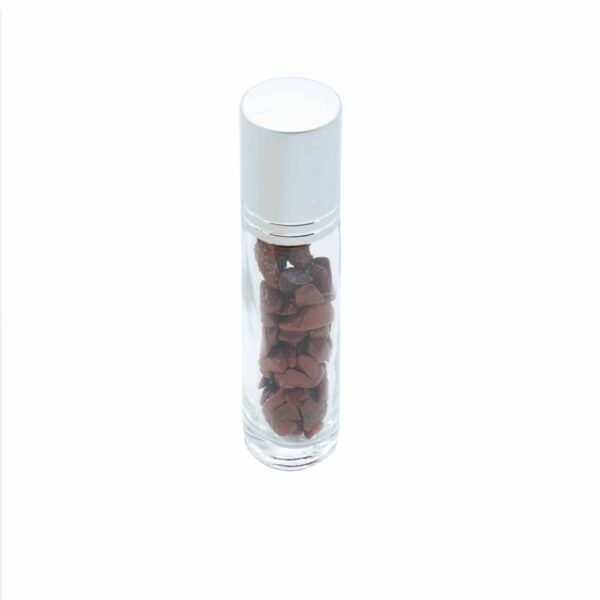 Bouteille à rouleau d'huile essentielle de pierre précieuse - Jaspe rouge - Bouchon argenté + embout à rouleau de pierre précieuse pour bouteille de 5 ml - Jaspe rouge- Vendu par 1 – Image 3