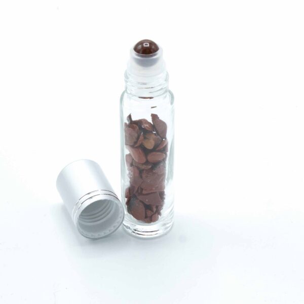 Bouteille à rouleau d'huile essentielle de pierre précieuse - Jaspe rouge - Bouchon argenté + embout à rouleau de pierre précieuse pour bouteille de 5 ml - Jaspe rouge- Vendu par 1