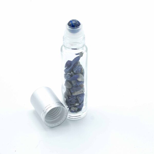 Bouteille à rouleau d'huile essentielle de pierre précieuse - Sodalite - Bouchon argenté + embout à rouleau de pierre précieuse pour bouteille de 5 ml - Sodalite- Vendu par 1