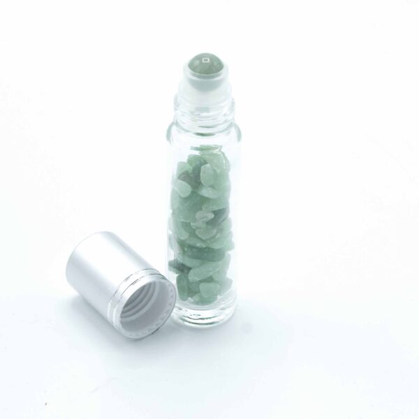 Bouteille roulante d'huile essentielle de pierre précieuse - Aventurine - Bouchon argenté + embout à rouleau de pierre précieuse pour bouteille de 5 ml - Aventurine- Vendu par 1