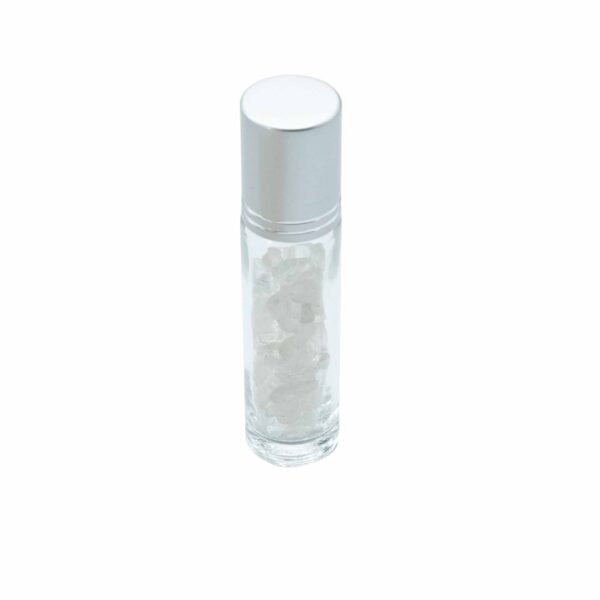 Bouteille à rouleau d'huile essentielle de pierre précieuse - Quartz de roche - Bouchon argenté + embout à rouleau de pierre précieuse pour bouteille de 5 ml - Quartz de roche- Vendu par 1 – Image 3