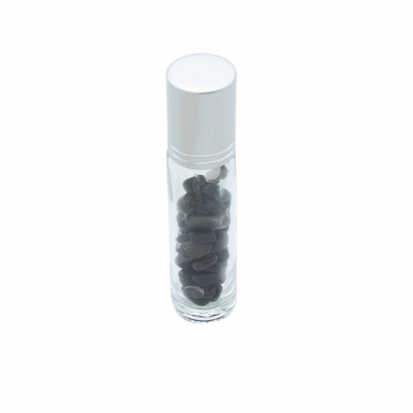 Bouteille à rouleau d'huile essentielle de pierre précieuse - Tourmaline noire - Bouchon argenté + embout à rouleau de pierre précieuse pour bouteille de 5 ml - Tourmaline noire- Vendu par 1 – Image 3