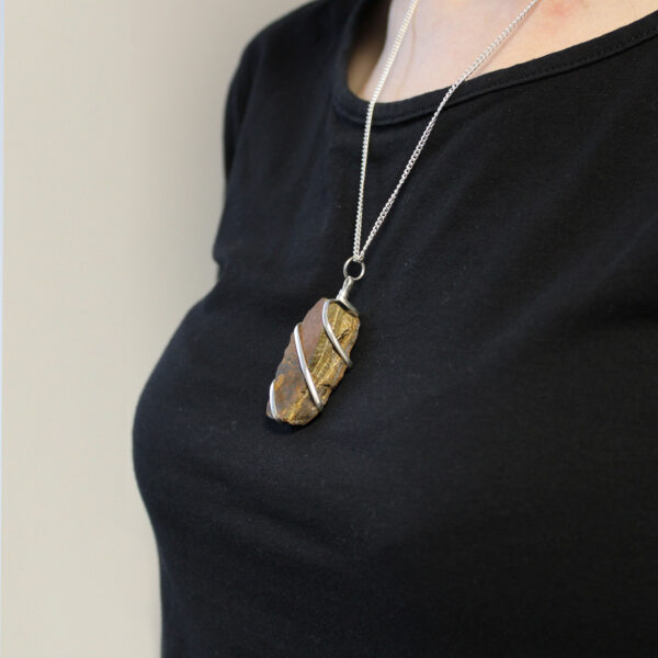 Collier de pierres précieuses enveloppées en cascade - Oeil de tigre brut- Vendu par 1 – Image 3