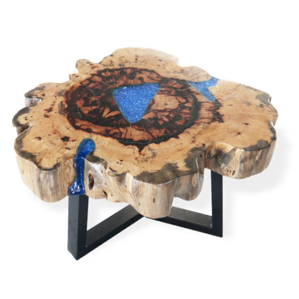 Table Basse en Tamarin et Résine - Bleu Ciel- Vendu par 1 – Image 4
