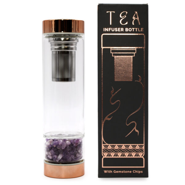 Bouteille Infuseur à Thé en Verre Cristal - Or Rose - Améthyste- Vendu par 1