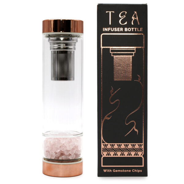 Bouteille Infuseur à Thé en Verre Cristal - Or Rose - Quartz Rose- Vendu par 1