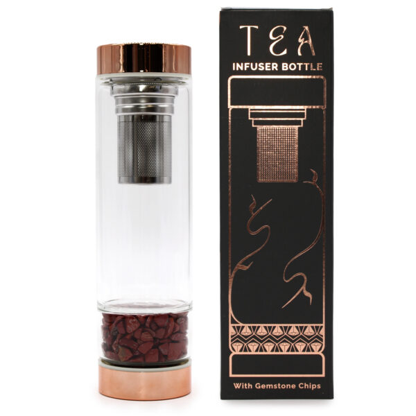 Bouteille Infuseur à Thé en Verre Cristal - Or Rose - Jaspe Rouge- Vendu par 1
