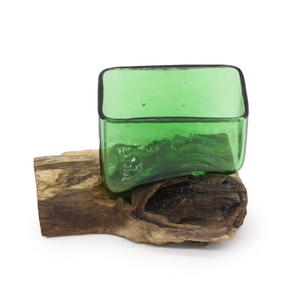 Bouteilles de bière recyclées - Bol carré sur bois- Vendu par 1 – Image 2