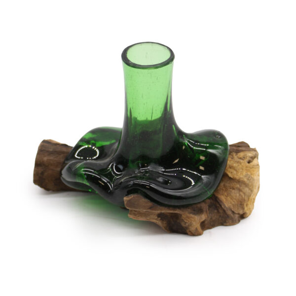 Bouteilles de bière recyclées - Mini vase à fleurs sur bois- Vendu par 1 – Image 2