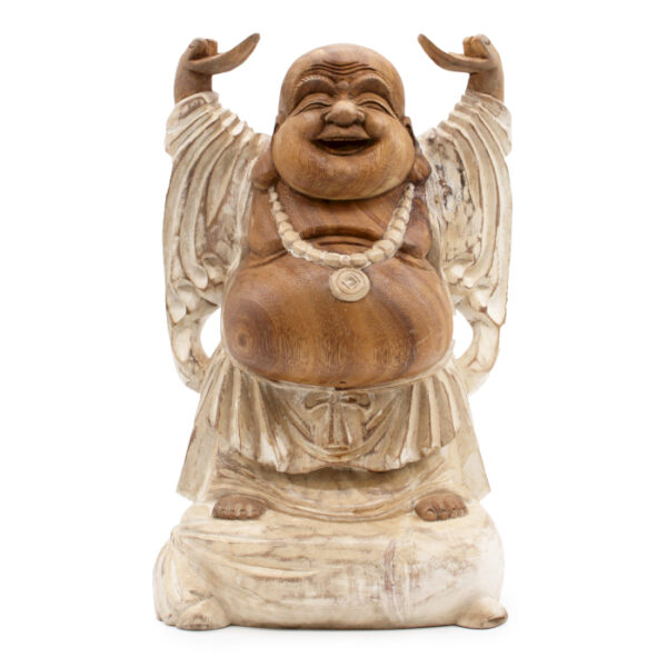 Statue de Bouddha sculptée à la main - 40 cm Hands Up - Blanchi à la chaux- Vendu par 1