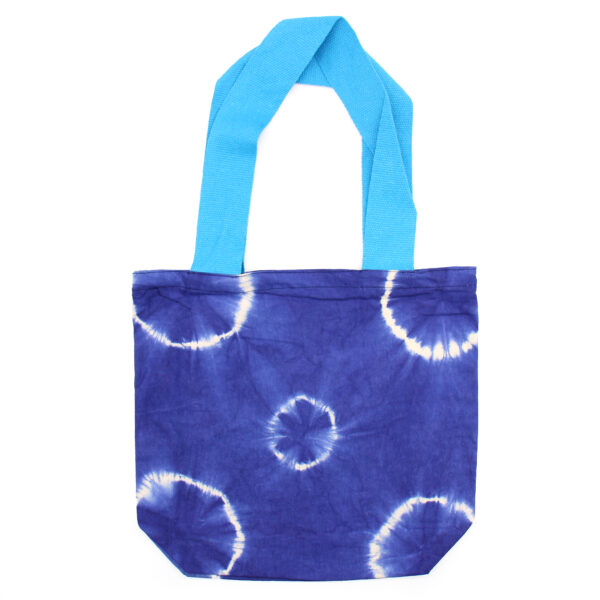 Sac en Coton Tye-Dye Naturel (8oz) - 38x42x12cm - Anneaux Bleus - Anse Bleue- Vendu par 1
