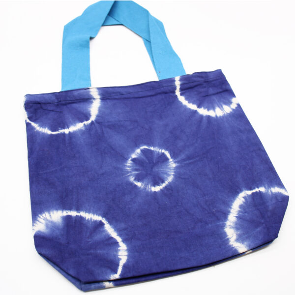 Sac en Coton Tye-Dye Naturel (8oz) - 38x42x12cm - Anneaux Bleus - Anse Bleue- Vendu par 1 – Image 3