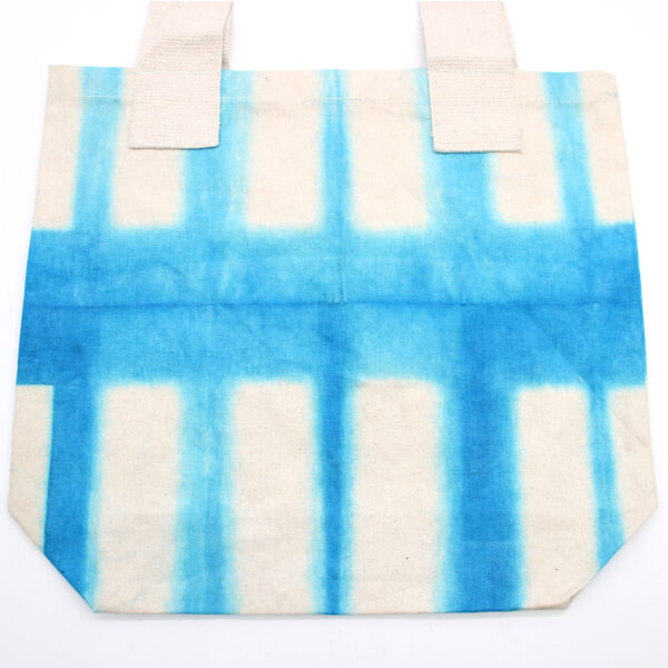 Sac en Coton Tye-Dye Naturel (8oz) - 38x42x12cm - Blocs Bleu Ciel - Anse Naturelle- Vendu par 1 – Image 2