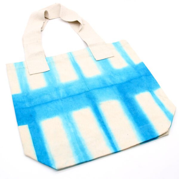 Sac en Coton Tye-Dye Naturel (8oz) - 38x42x12cm - Blocs Bleu Ciel - Anse Naturelle- Vendu par 1 – Image 3